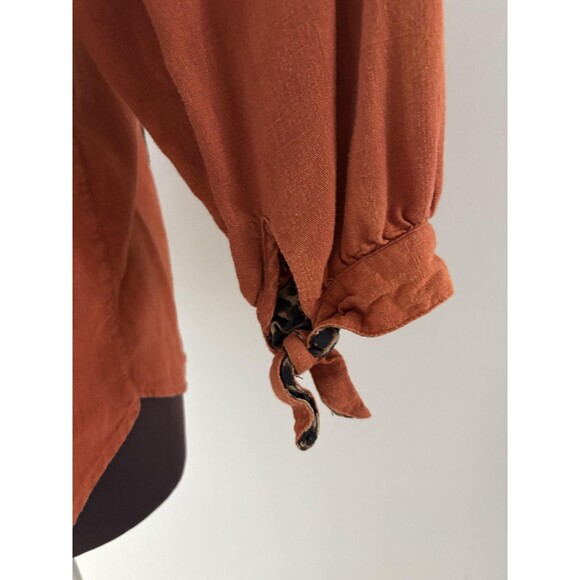 John Mark Blouse Womens Medium Burnt Orange Animal Print Trim Southwestern Boho - Picture 7 of 16